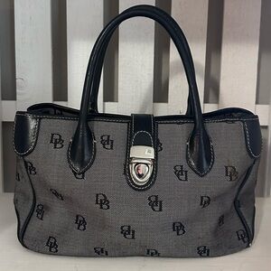 Dooney & Bourke DB Monogram Canvas Satchel Black Leather Bag
